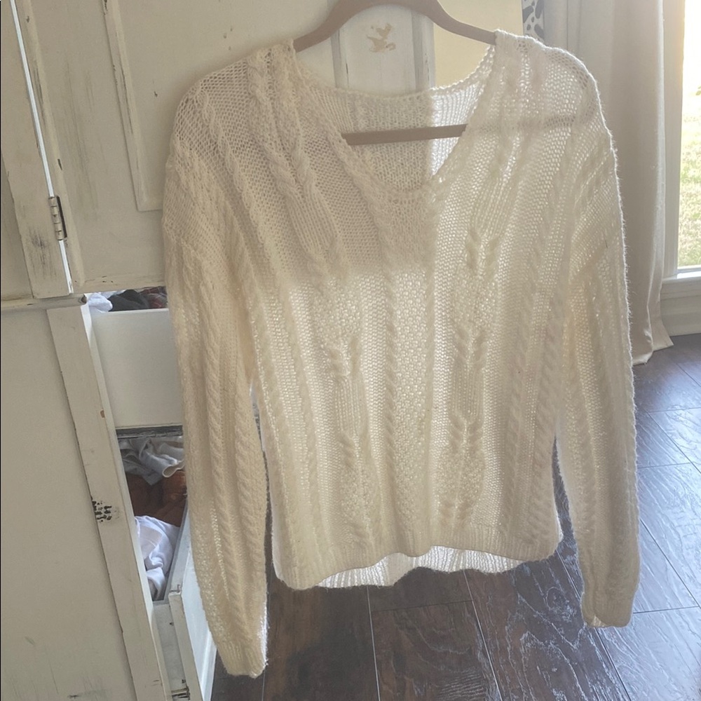 Cream V-Neck Sweater with Relaxed Fit